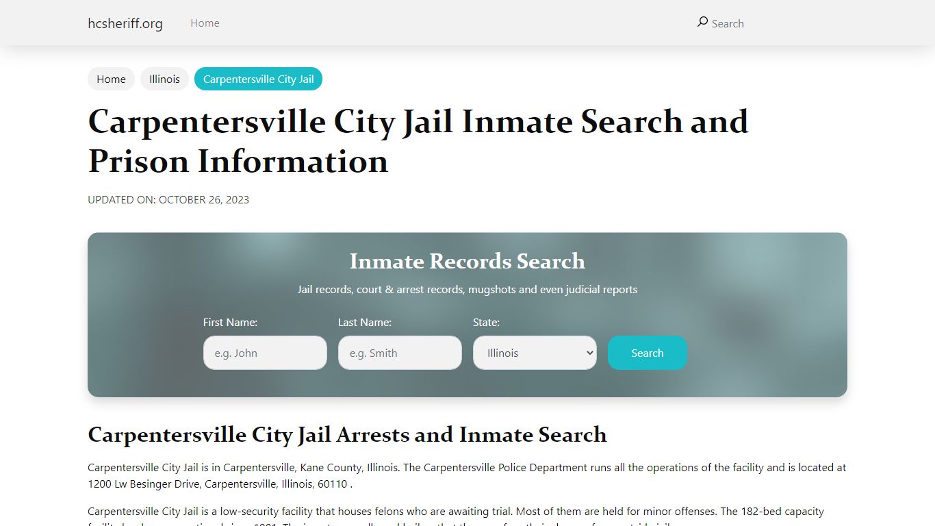 Carpentersville City Jail Inmate Search, Visitation, Phone no ...