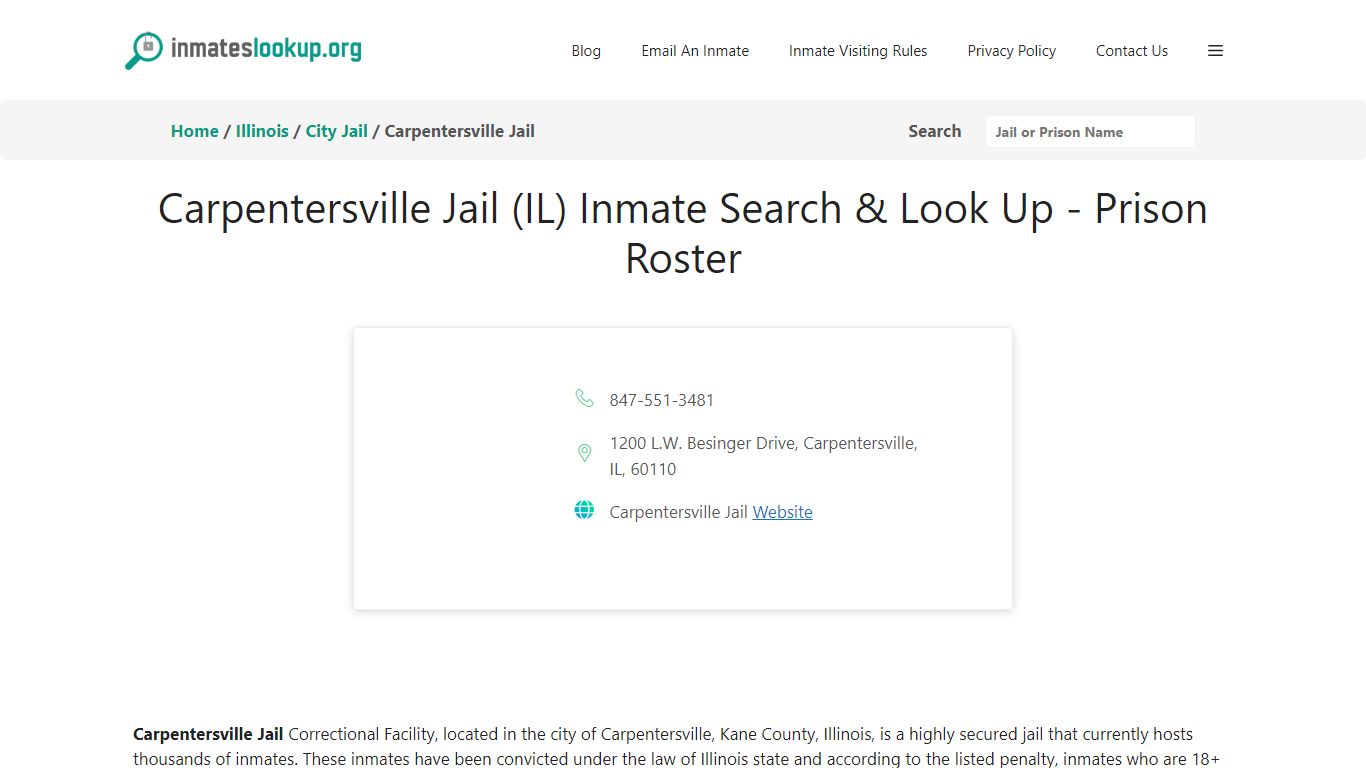 Carpentersville Jail (IL) Inmate Search & Look Up - Prison Roster