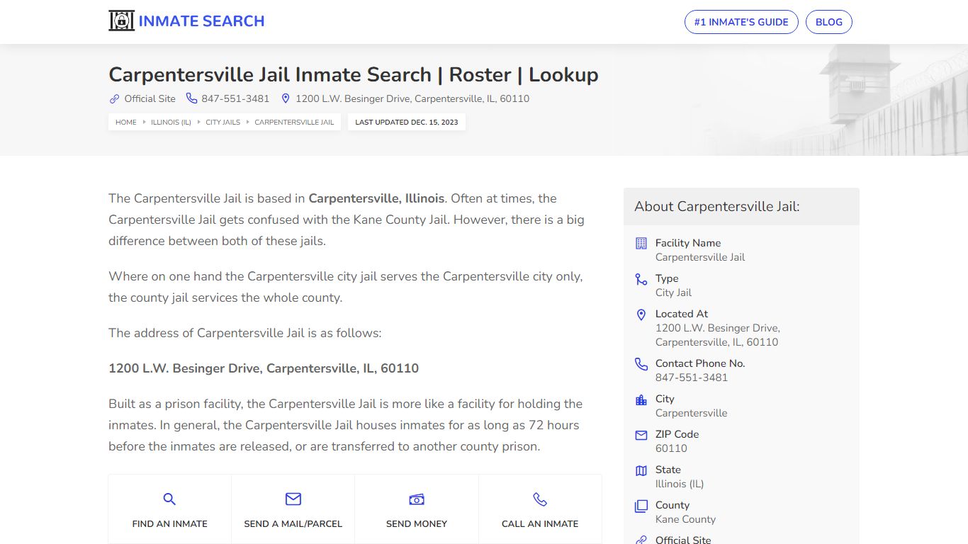 Carpentersville Jail Inmate Search | Roster | Lookup